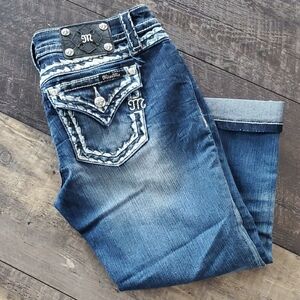 Miss Me Women's Distressed Blue Cropped Jeans